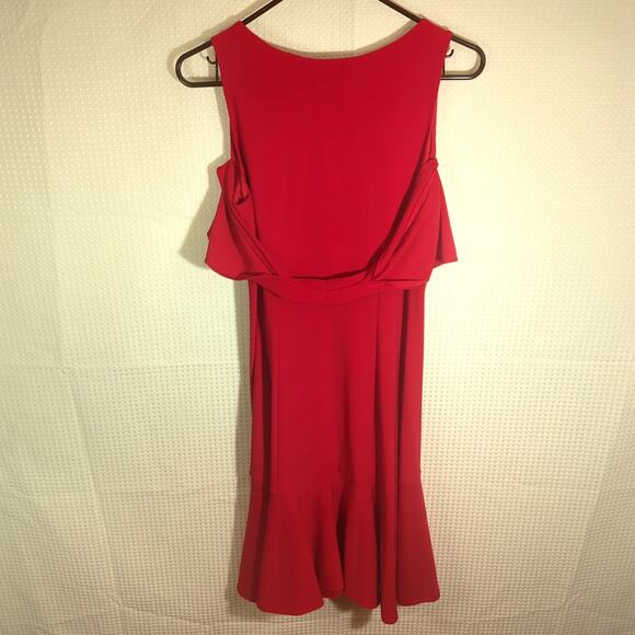 Joseph Ribkoff 8 Red Cold Shoulder Ruffle Midi Dress Women's Cocktail Canada - Picture 5 of 5